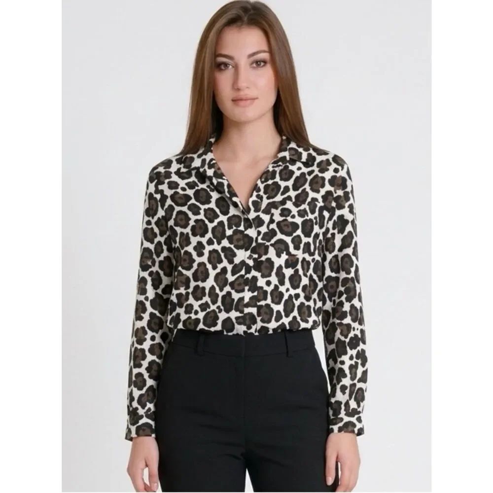 MICHAEL KORS | Animal Print Leopard Button Down Shirt Women’s Size Medium